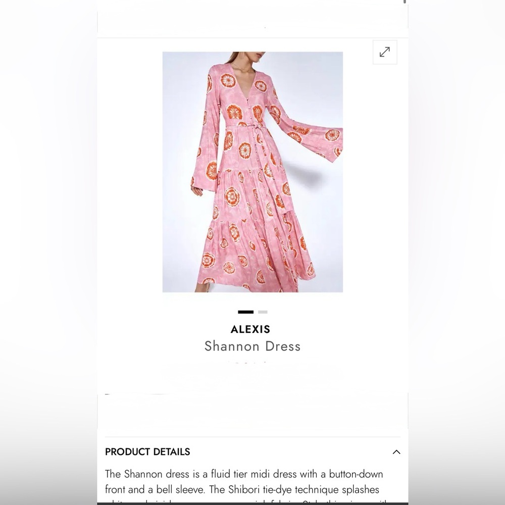 Alexis Shannon Dress Pink & Orange Bell Sleeve XS Shibori Tie-dye Button Down